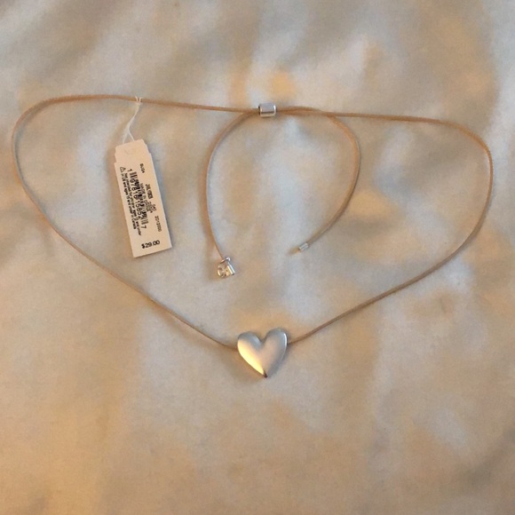 Lucky Brand Silver Tone Puffy Heart Slider Pendant Necklace Cord Detailing NWT - Picture 9 of 11